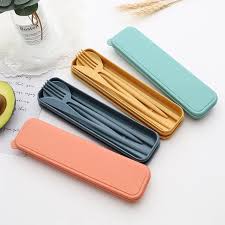 3-in-1 Wheat Straw Cutlery Set with Case