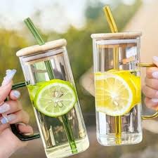 400ml Glass Mug with Bamboo Lid & Straw