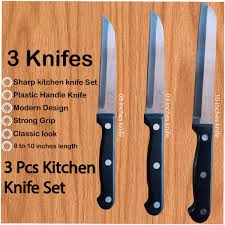 3 Pcs Kitchen Knife Set - Sharp Stainless Steel Knives